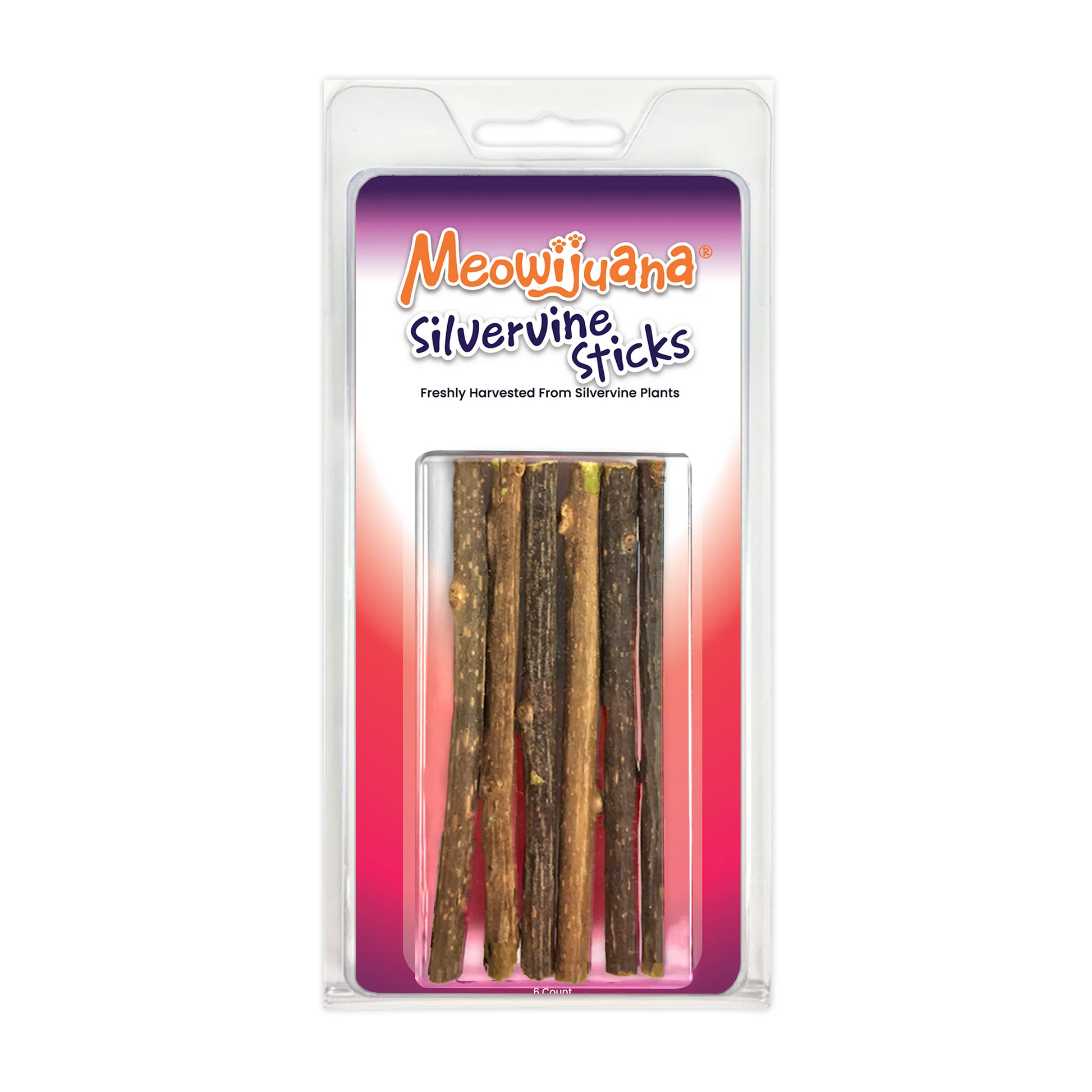 Meowijuana Silvervine Sticks pack with freshly harvested sticks designed for feline enjoyment.