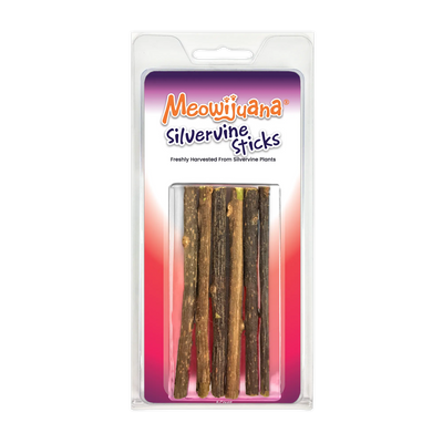 Meowijuana Silvervine Sticks pack with freshly harvested sticks designed for feline enjoyment.